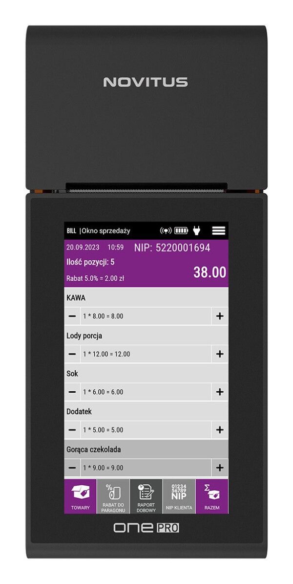 Kasa Fiskalna NOVITUS ONE PRO ONLINE + Pinpad PAYTEL 1zł - obrazek 5